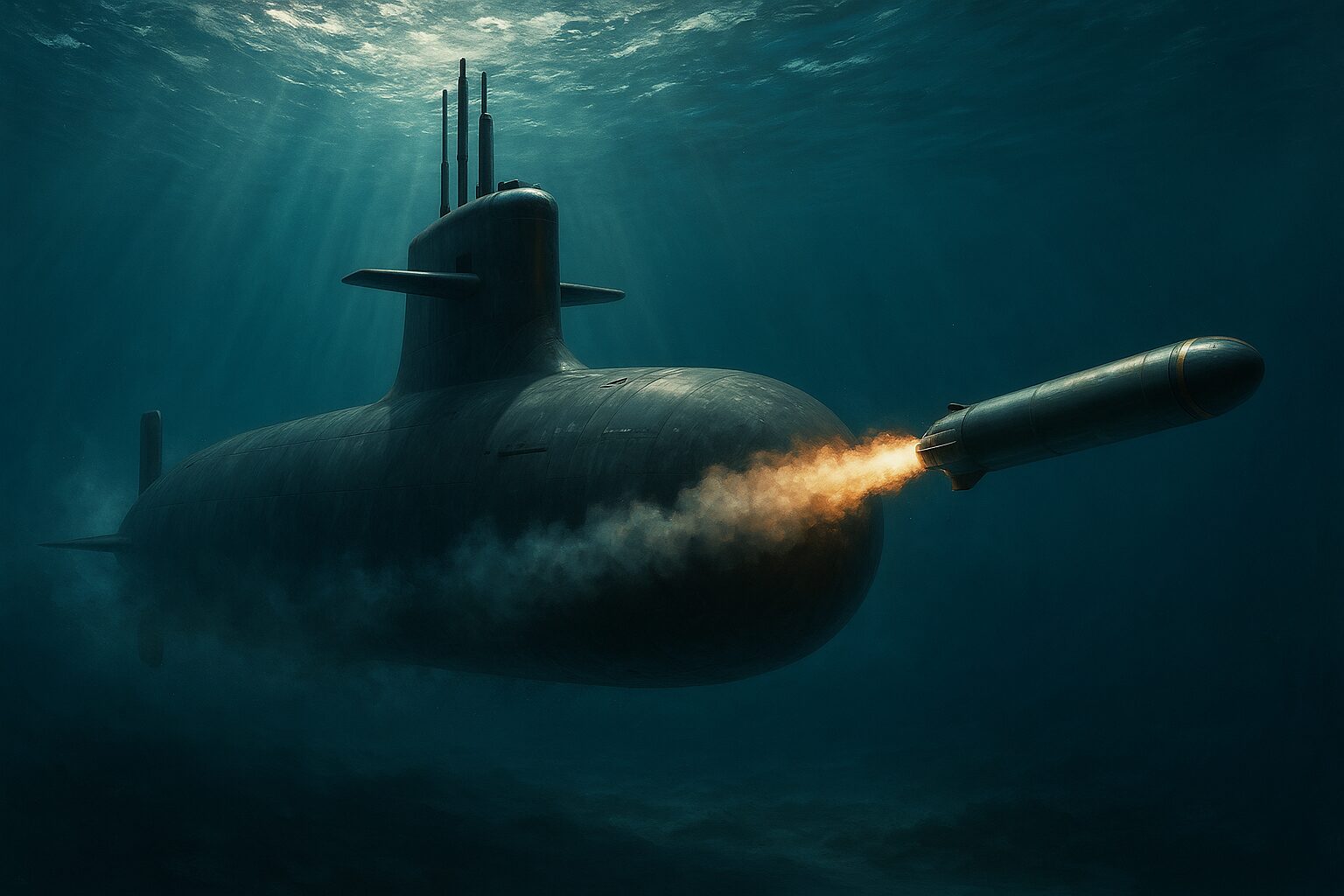 魚雷を打つ原子力潜水艦の画像