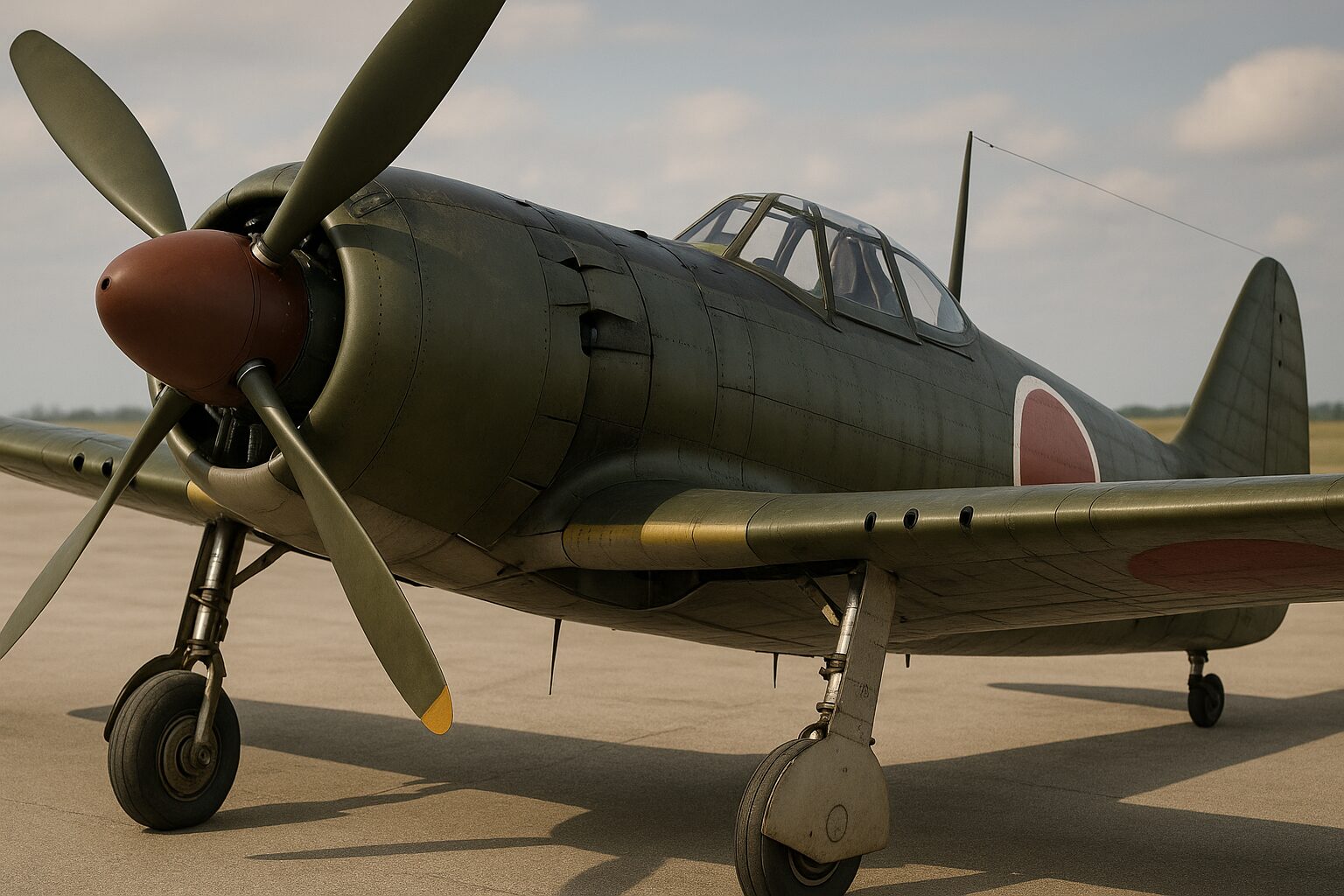 "四式戦闘機 疾風（Ki-84）のフロントクォーター。絞られたカウルと前面防弾ガラス