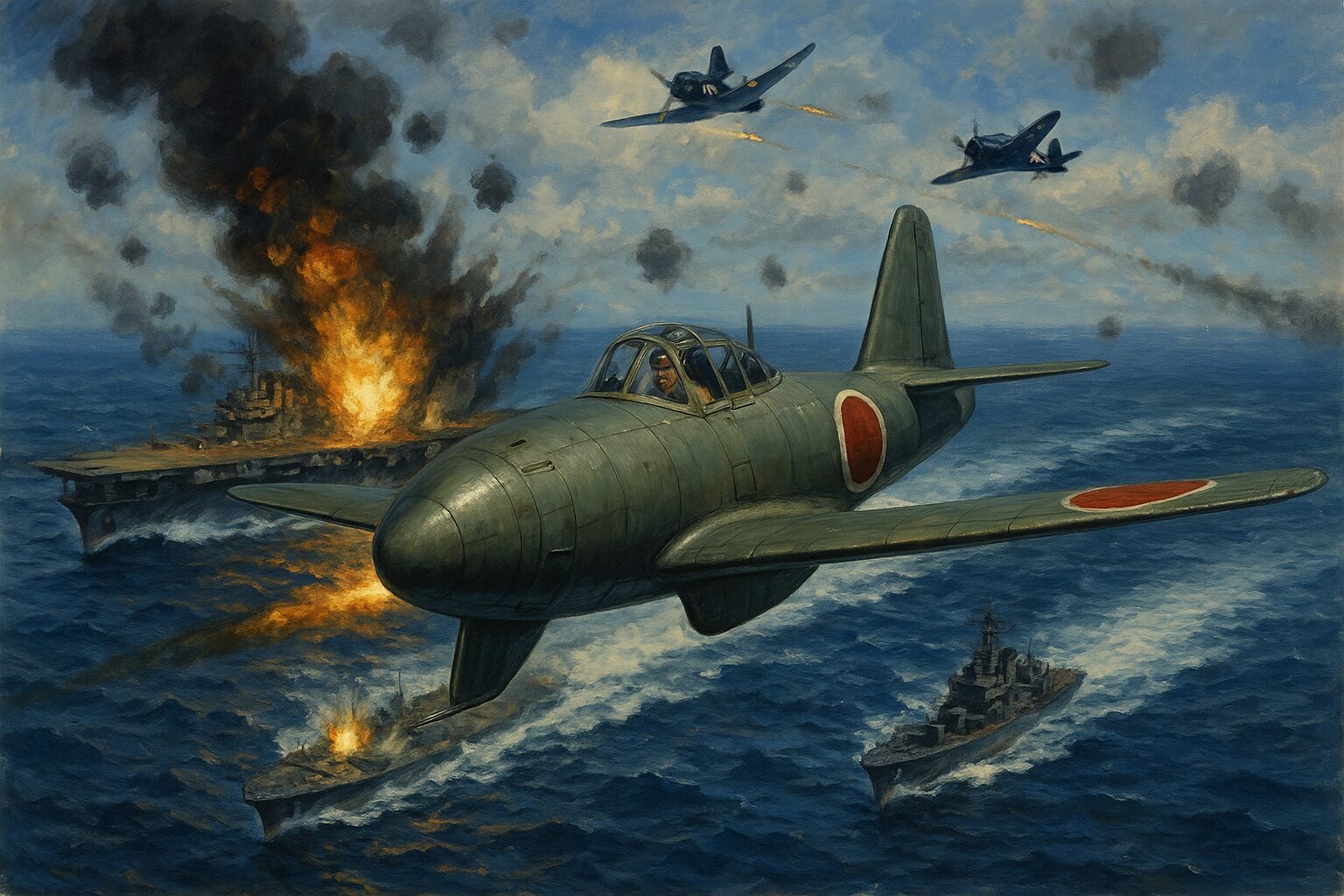 米国艦隊と交戦する日本初のジェット戦闘機橘花