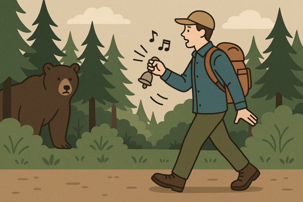 熊対策をしている男性のイラスト