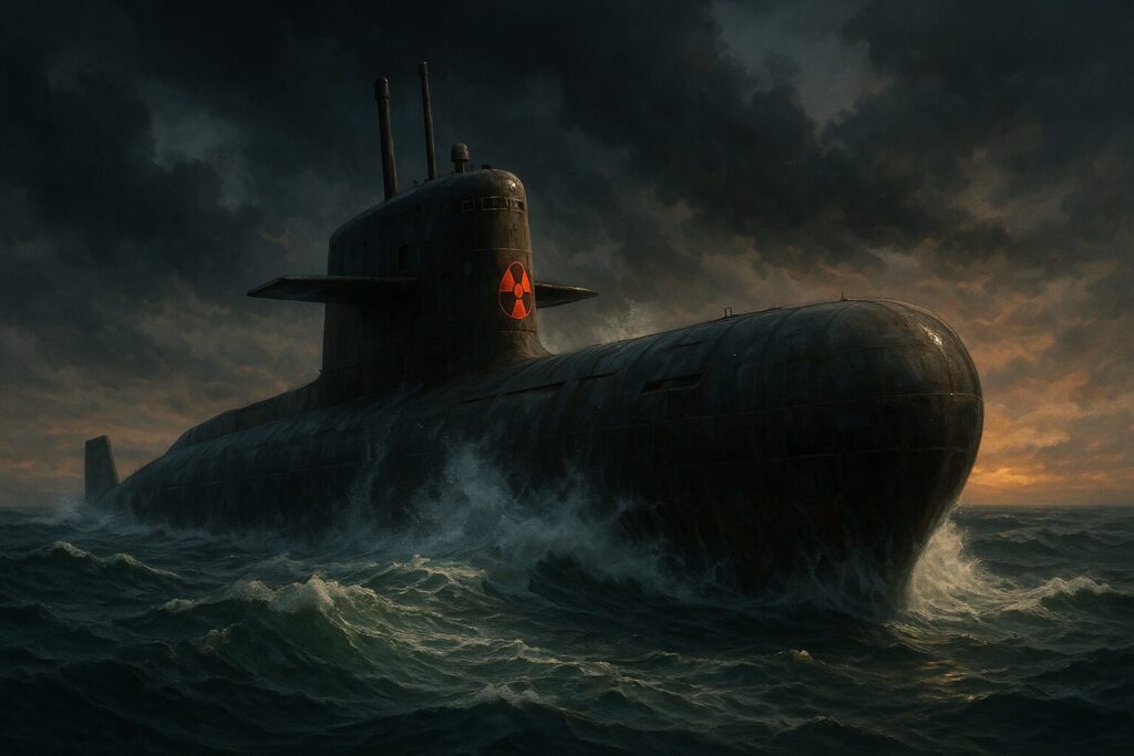 浮上する原子力潜水艦の画像