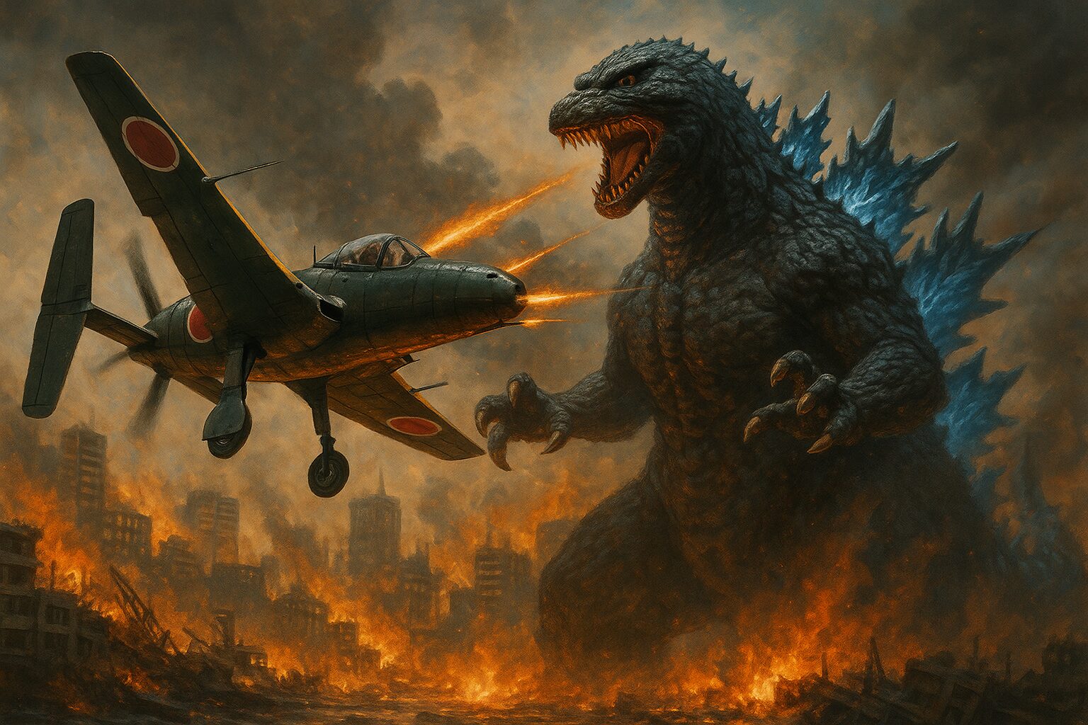 ゴジラと戦う震電の画像