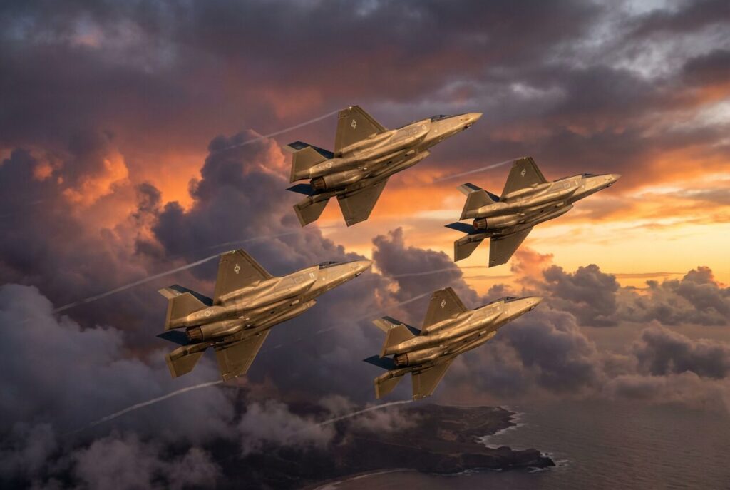 F-35ライトニングII編隊飛行|世界最強戦闘機第1位のステルス性能と圧倒的配備数を誇る第5世代マルチロール戦闘機