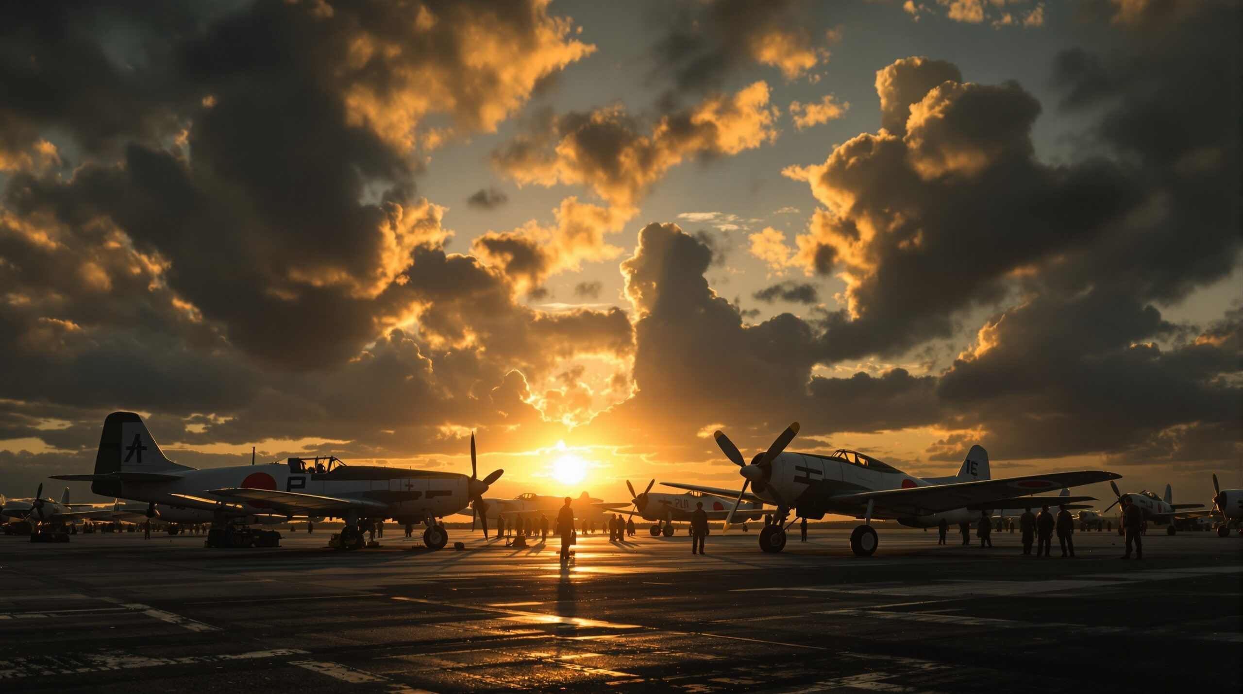夕陽に染まる飛行場—もう二度と飛ぶことのない翼たち