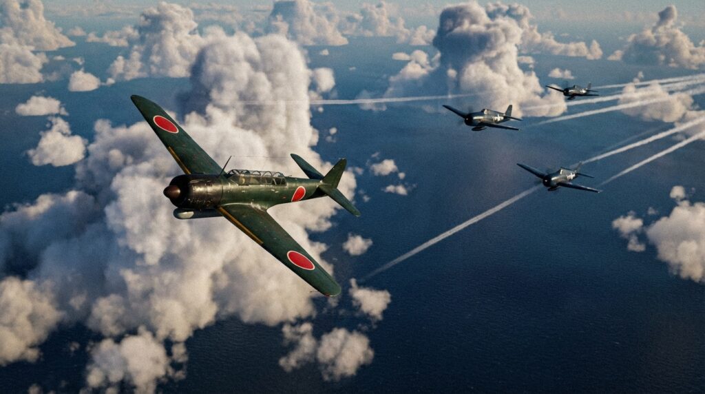 「敵戦闘機を振り切る彩雲――高い巡航速度と高度選択で"追いつかれない"戦術を実践」