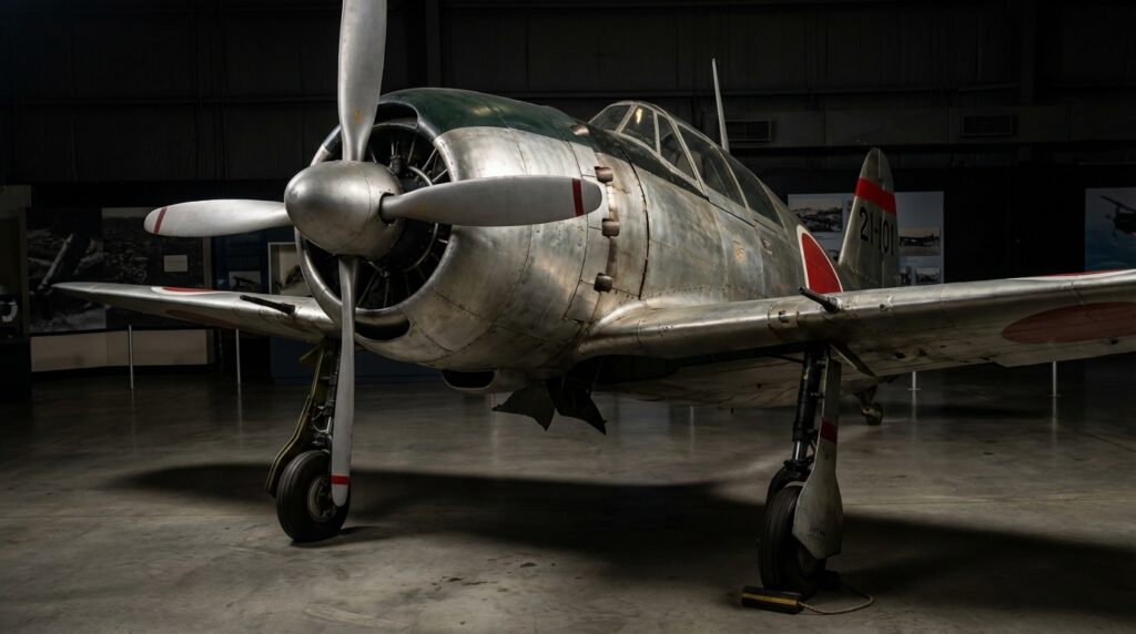 雷電J2M戦闘機の正面図——太いカウルと冷却ファン、短い主翼が特徴の本土防空局地戦闘機