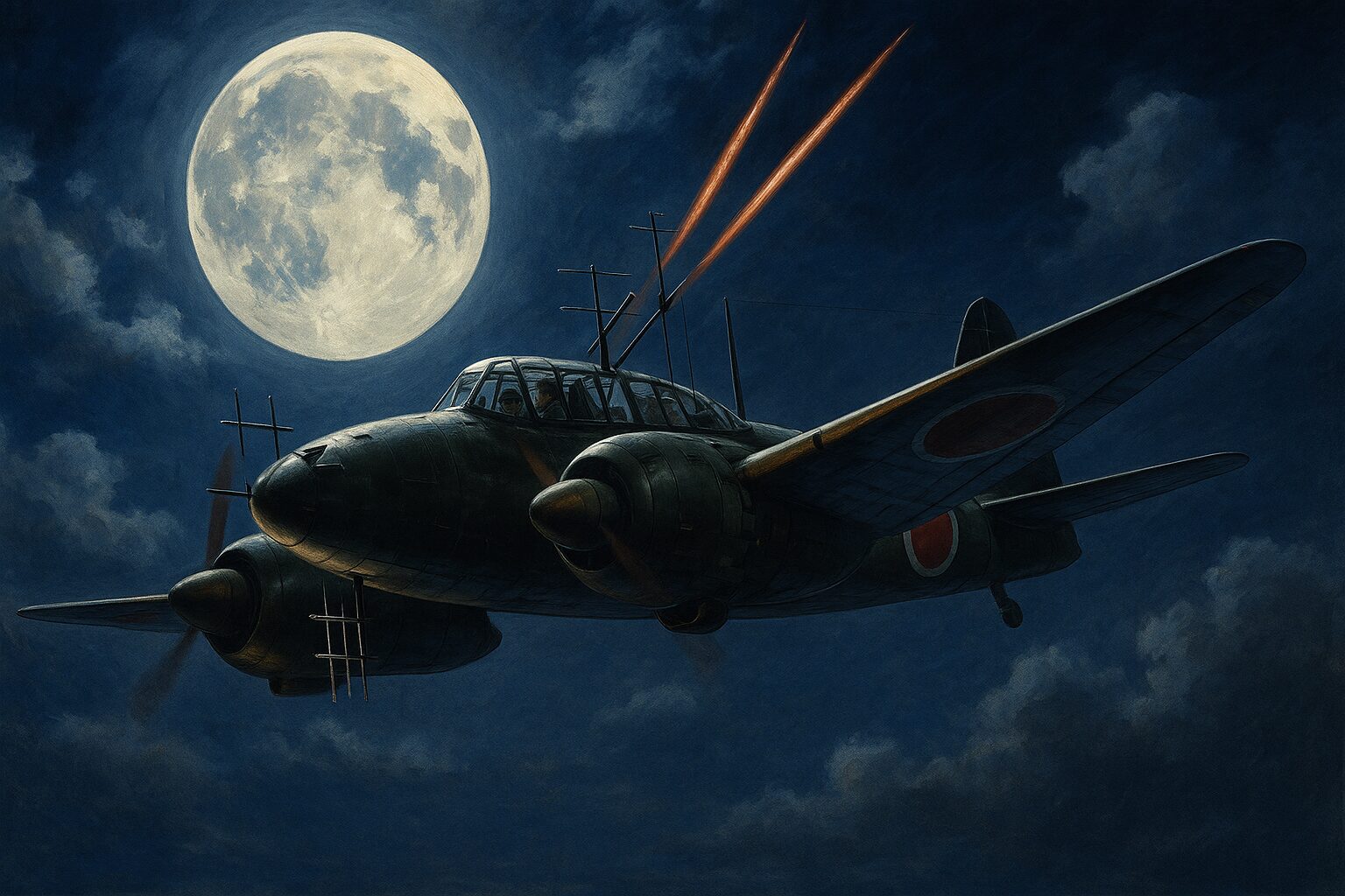 月明かりの下を飛ぶ、夜間戦闘機月光