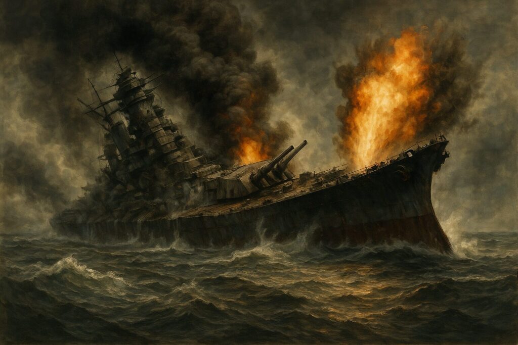 シブヤン海にて沈む戦艦武蔵