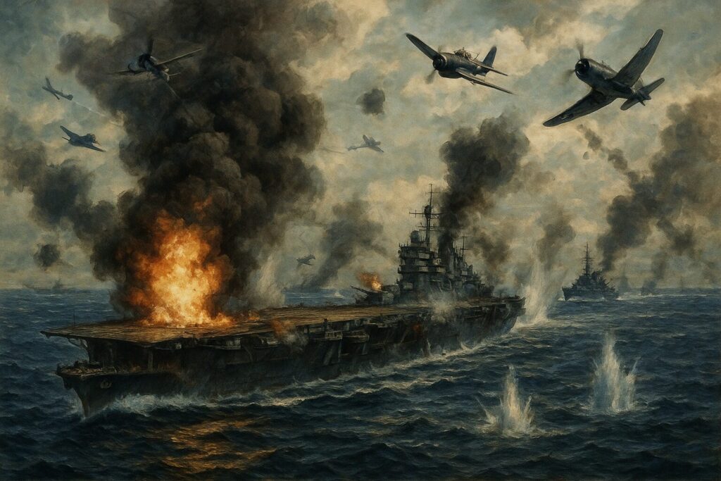 爆撃される空母赤城