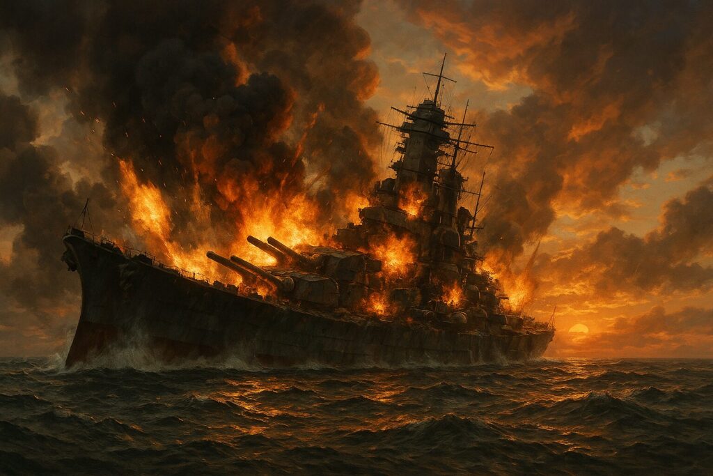 シブヤン海で沈没する戦艦武蔵 - レイテ沖海戦最大の悲劇