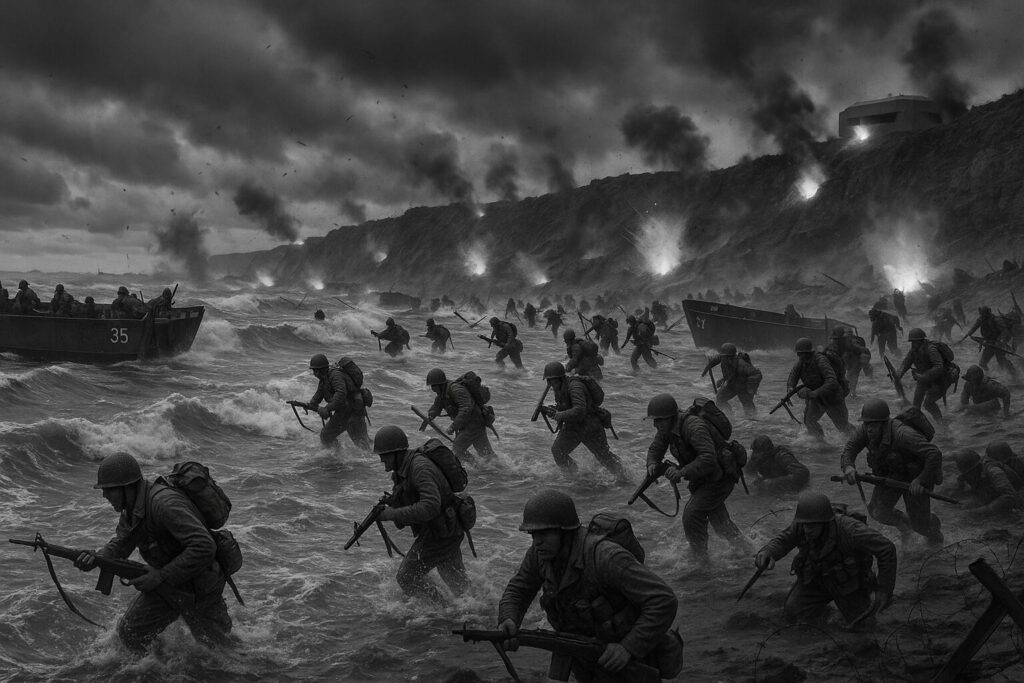 ノルマンディー上陸作戦(D-Day)1944年6月6日 - オマハビーチに上陸する連合軍兵士たち