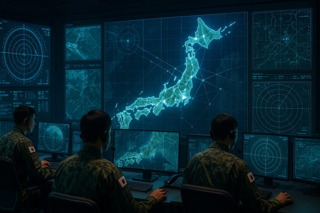 NECの警戒管制システム（JADGE）のイメージ図。航空自衛隊の防空態勢を支える統合指揮システム