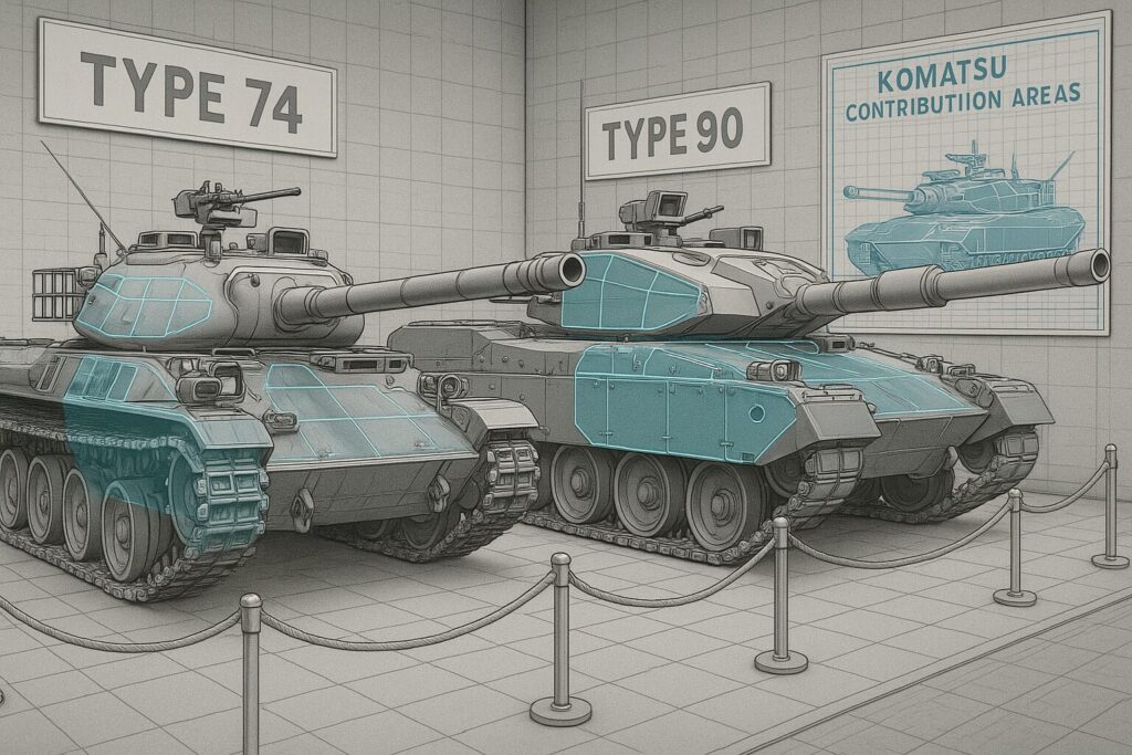 74式戦車と90式戦車の比較図:コマツが製造に関与した陸上自衛隊の主力戦車
