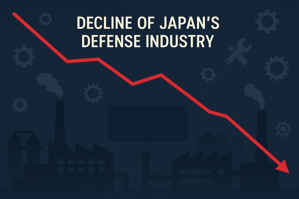 日本の防衛産業の衰退を示すインフォグラフィック:撤退企業の増加と構造的課題