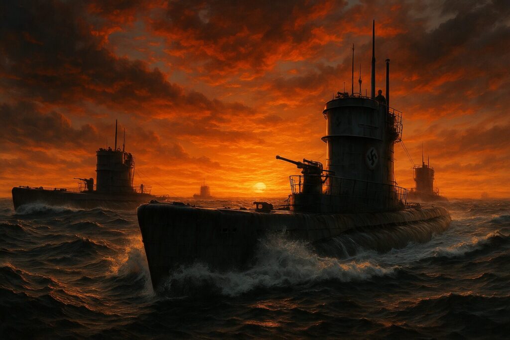 第二次世界大戦中の大西洋を航行するドイツ海軍Uボート潜水艦群