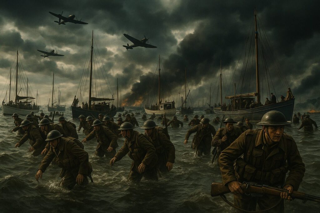 1940年ダンケルク撤退作戦。民間船に救助される英仏軍兵士たち。奇跡の脱出作戦の様子