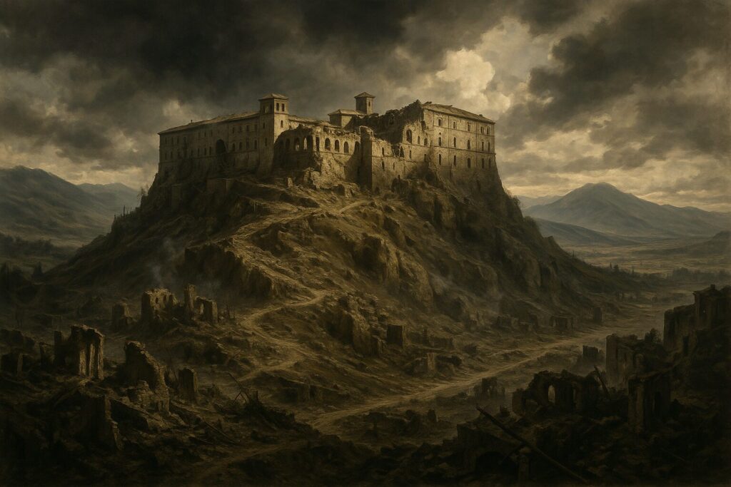 モンテ・カッシーノ修道院と周辺の戦場風景