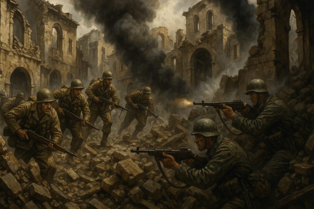 カッシーノ市街地での激しい市街戦と瓦礫の中の戦闘