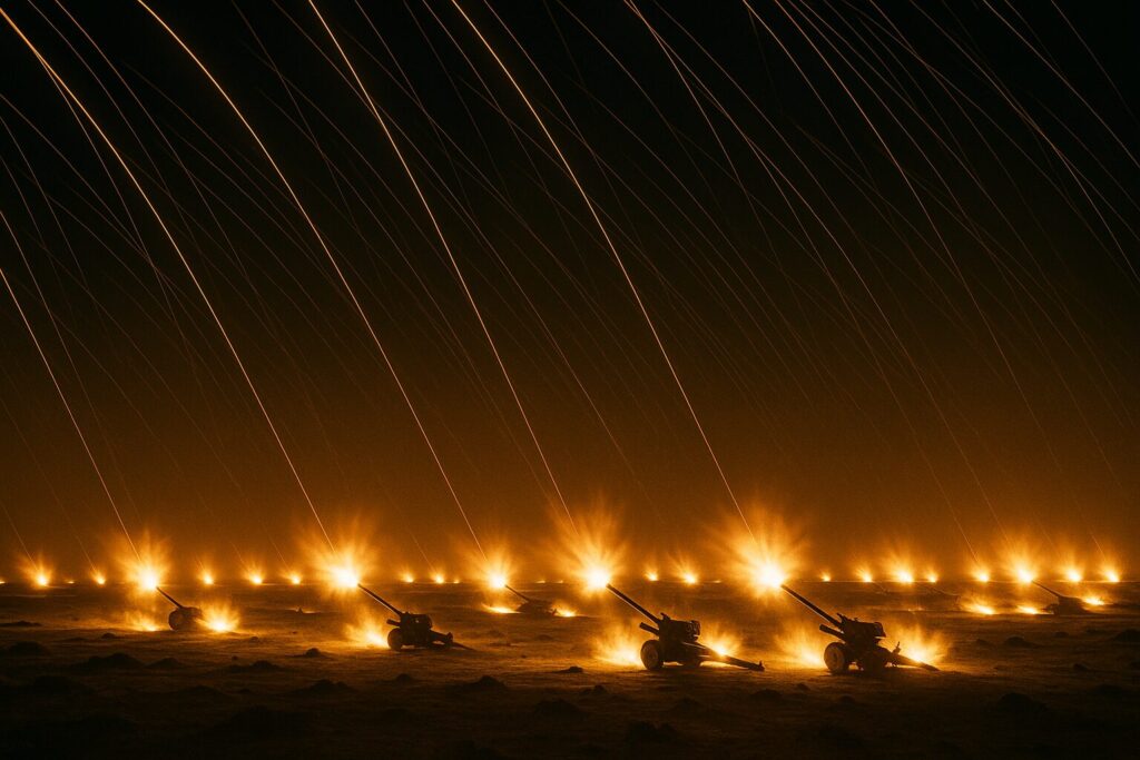 エル・アラメイン戦のライトフット作戦開始時の夜間砲撃シーン