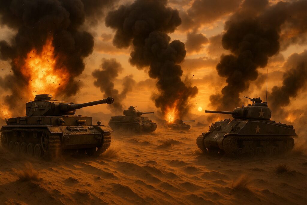 エル・アラメインにおけるドイツ軍IV号戦車とイギリス軍シャーマン戦車の戦い