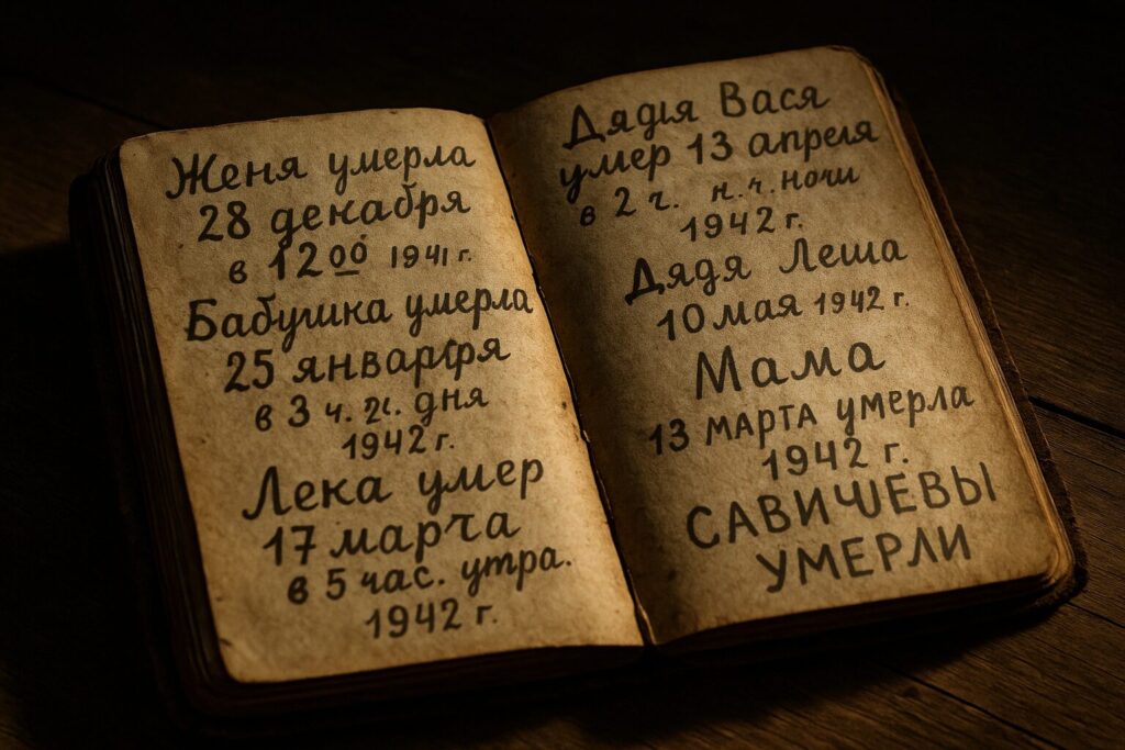 レニングラード包囲戦の象徴、タニア・サヴィチェワの日記のイメージ、家族の死を記録したノート