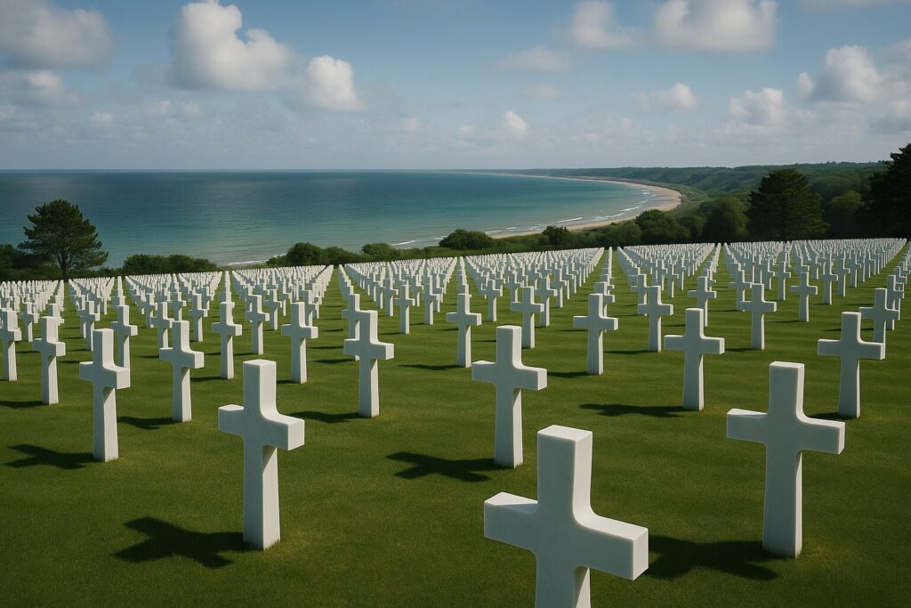 オマハ・ビーチを見下ろすノルマンディー・アメリカ人墓地の白い十字架
