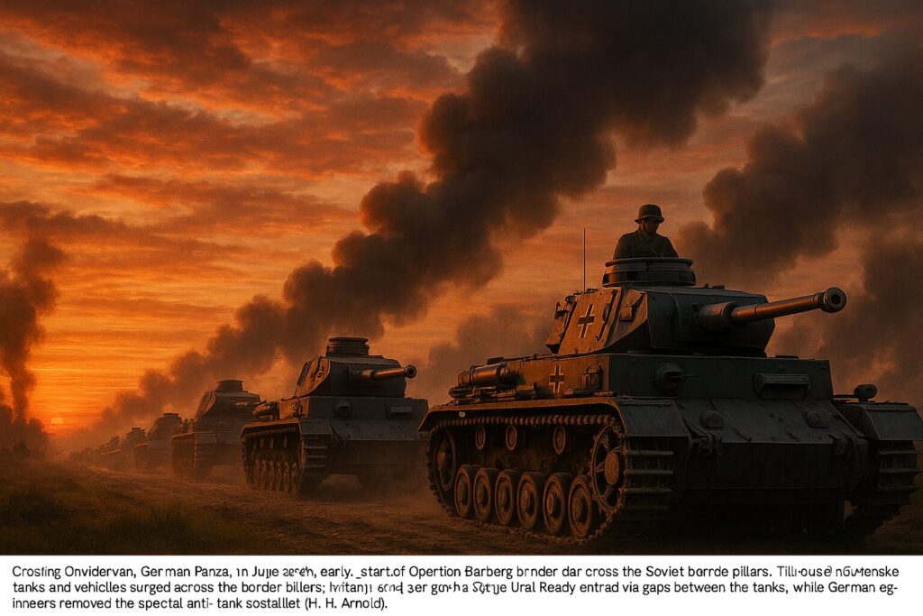 バルバロッサ作戦開始・1941年6月22日にソ連国境を越えて進撃するドイツ軍戦車部隊