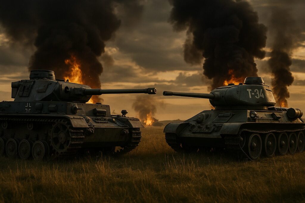 バルバロッサ作戦・ドイツ軍戦車とソ連軍T-34の戦闘シーン