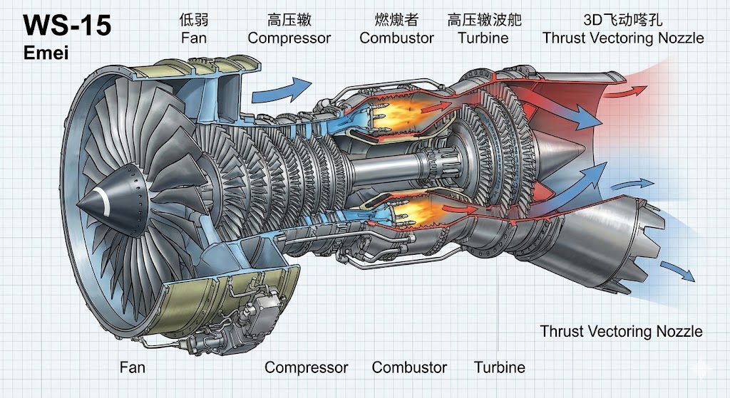 WS-15国産エンジン J-20の心臓部 推力18000kgf