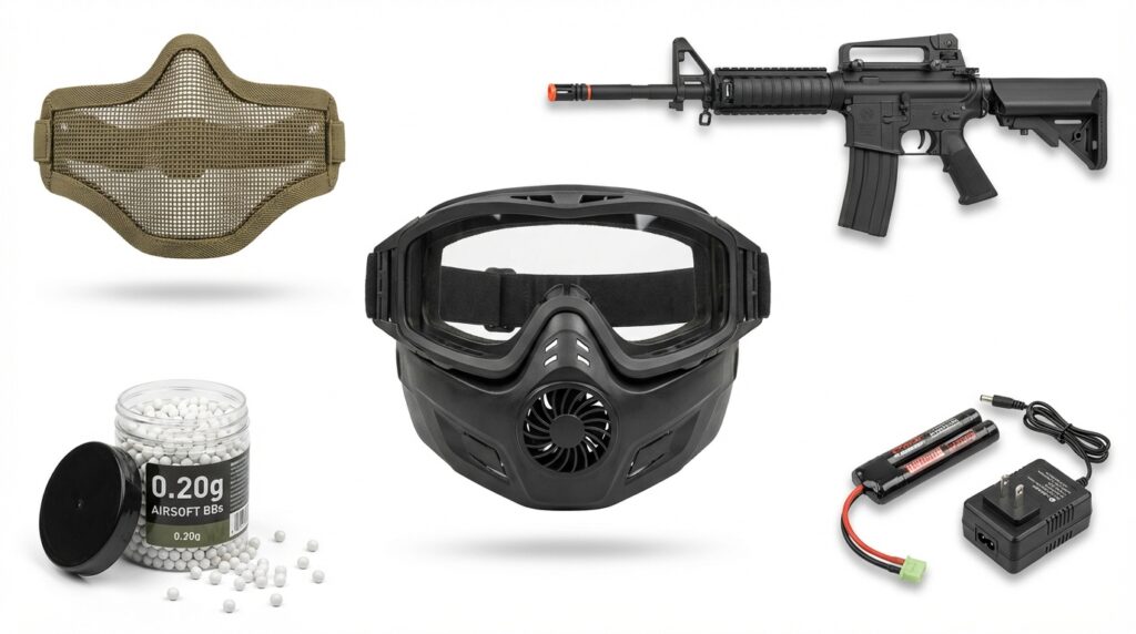 ゴーグル・マスク・エアガン・BB弾・バッテリーが一目瞭然