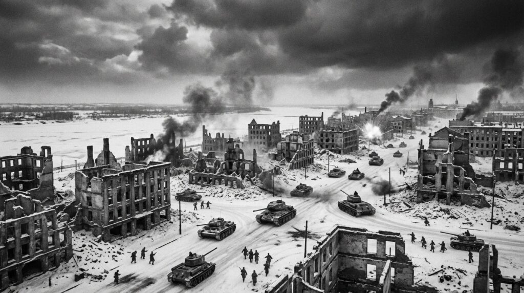 スターリングラード攻防戦の全景──1942年冬、ヴォルガ川沿いに広がる廃墟と化した市街地で繰り広げられた死闘