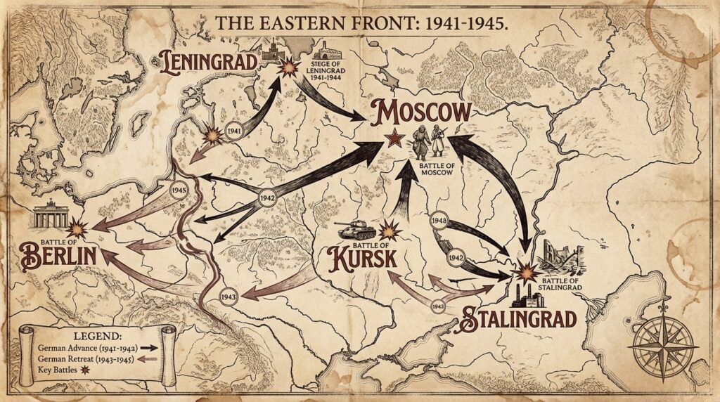 独ソ戦1941年-1945年の戦線推移を示す地図