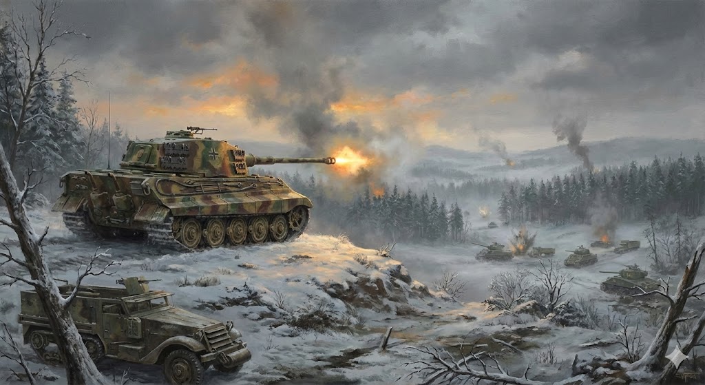 アルデンヌ攻勢(バルジの戦い)でシャーマン戦車と交戦するティーガーII