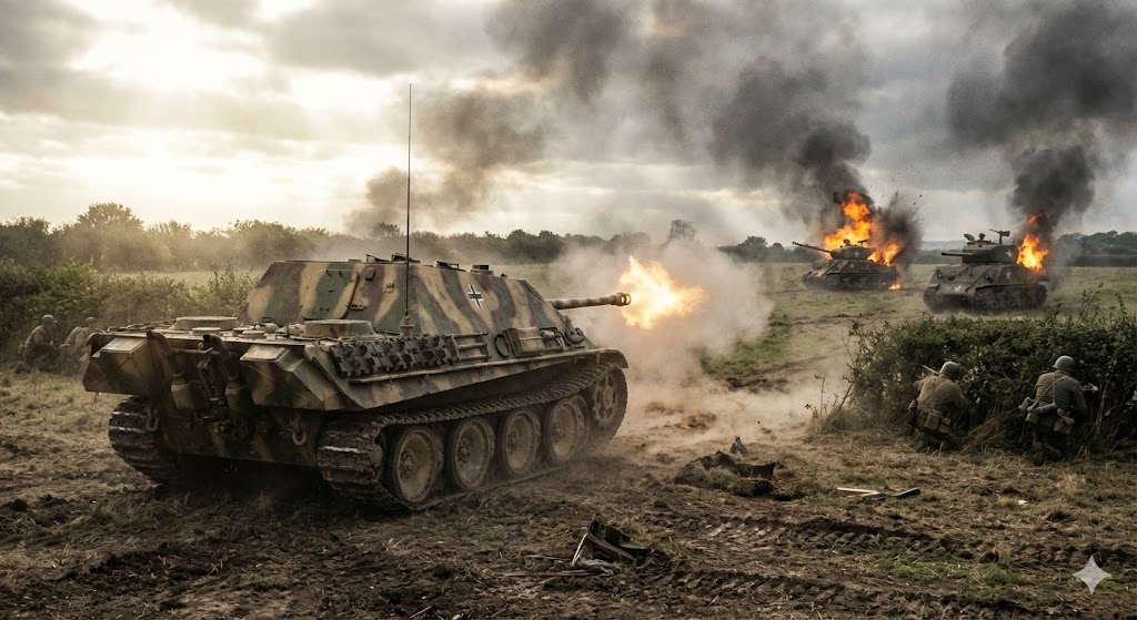 1944年ノルマンディー戦線で戦うヤークトパンター｜連合軍戦車との交戦シーン