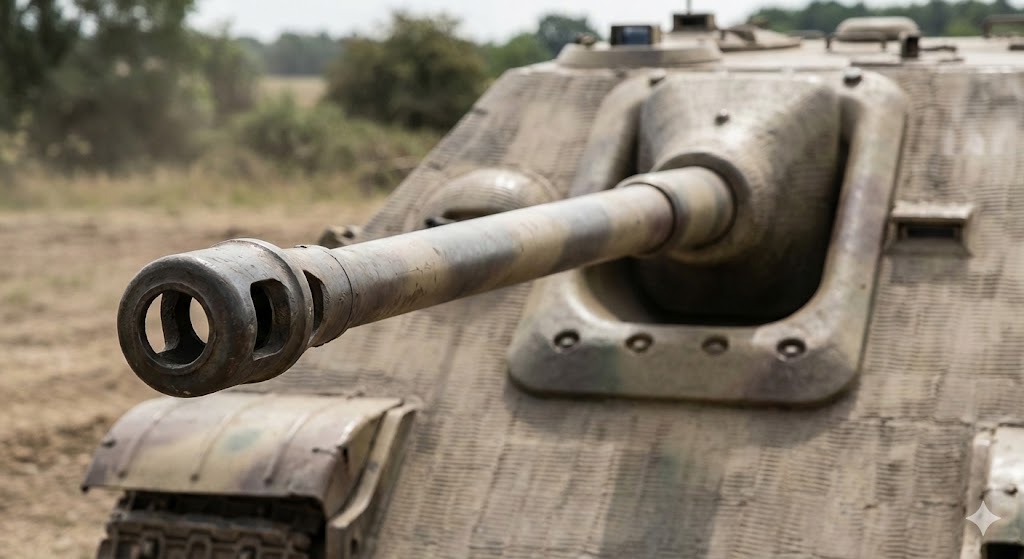 ヤークトパンターの88mm PaK 43/3 L/71砲のクローズアップ｜驚異的な貫徹力を持つ主砲