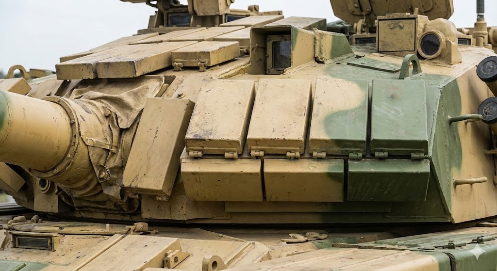 99式戦車の砲塔に装備された爆発反応装甲（ERA）ブロック。対戦車ミサイルから車体を守る