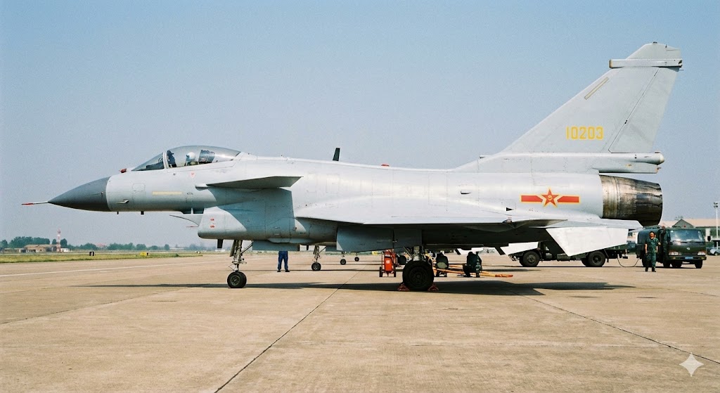 中国空軍J-10C戦闘機の側面図 - カナード付きデルタ翼の特徴的な機体形状