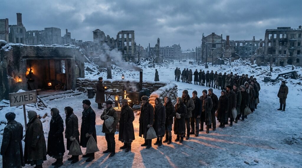 レニングラード包囲戦872日間の飢餓と寒さに耐える市民のイメージ