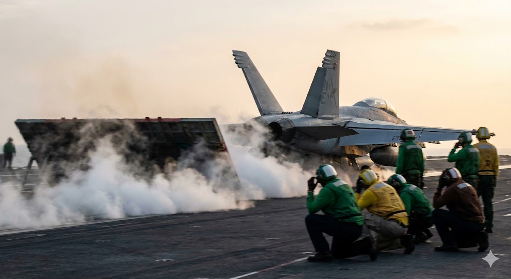 電磁カタパルトから戦闘機が射出される瞬間。福建の運用能力を象徴するシーン