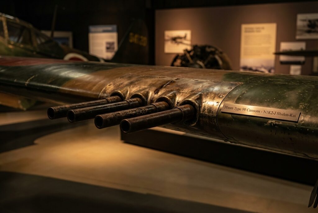 紫電改の主翼に装備された20mm機関砲4門