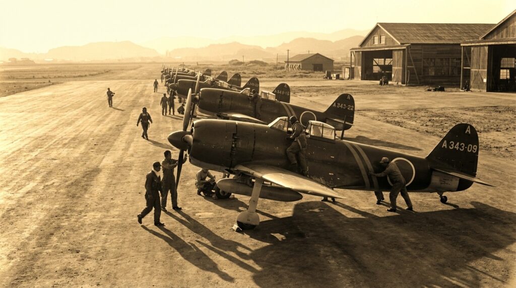 1945年、松山基地に並ぶ343空の紫電改