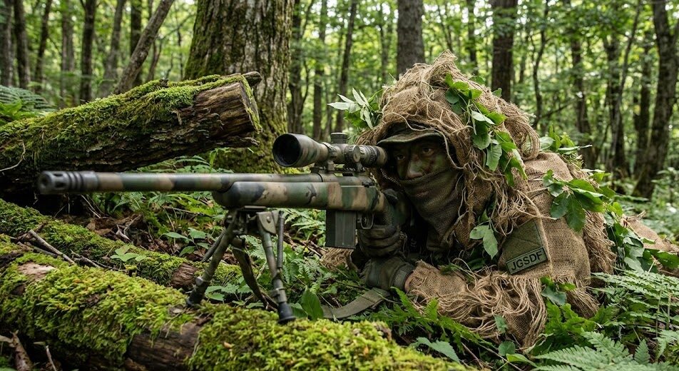 対人狙撃銃M24を構える陸上自衛隊の狙撃手