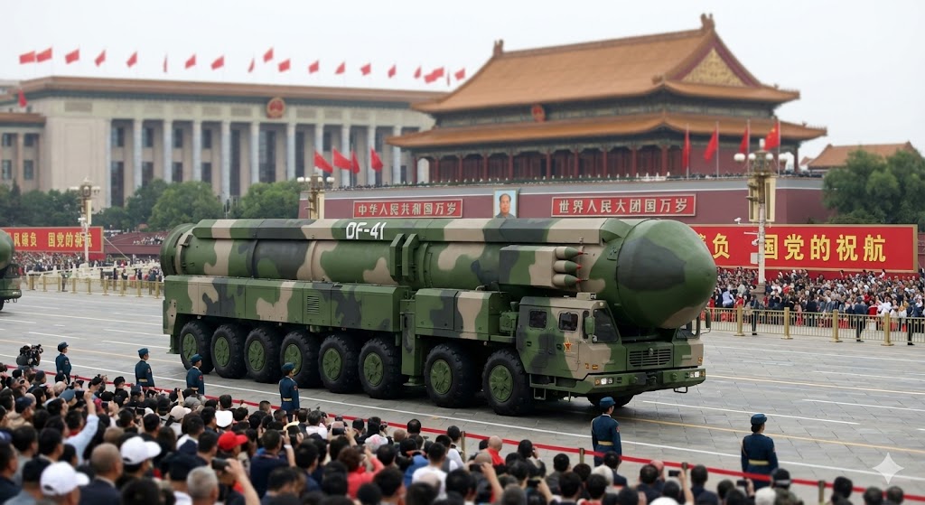 中国の最新鋭大陸間弾道ミサイルDF-41、軍事パレードでの展示