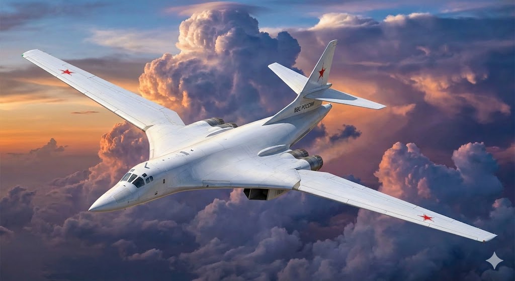 ロシア空軍Tu-160ブラックジャック戦略爆撃機「白鳥」の優美な飛行姿