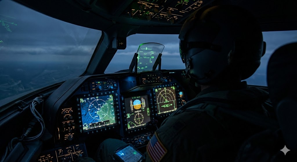最新戦略爆撃機のハイテクコックピット内部イメージ