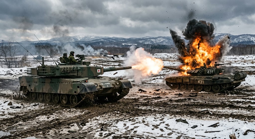 90式戦車がロシアの戦車と戦闘している様子