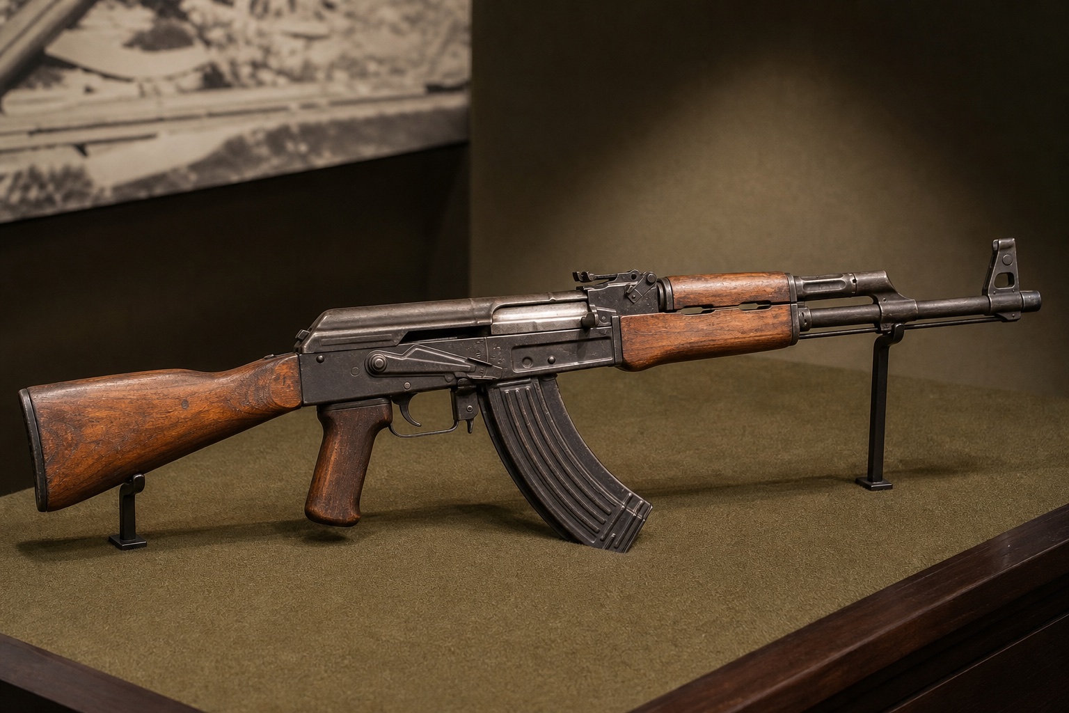 AK-47とAKMの系譜をイメージした展示写真