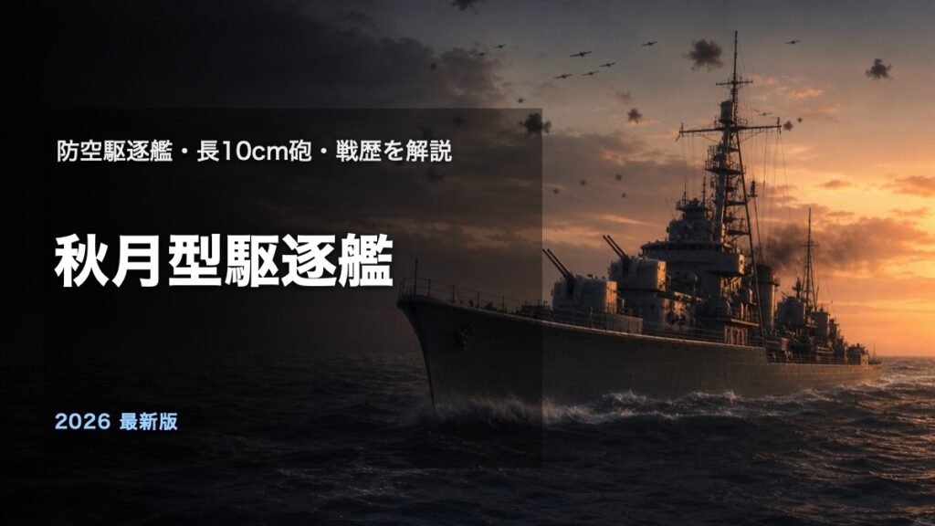 秋月型駆逐艦の防空性能と長10cm砲と戦歴を解説するアイキャッチ画像