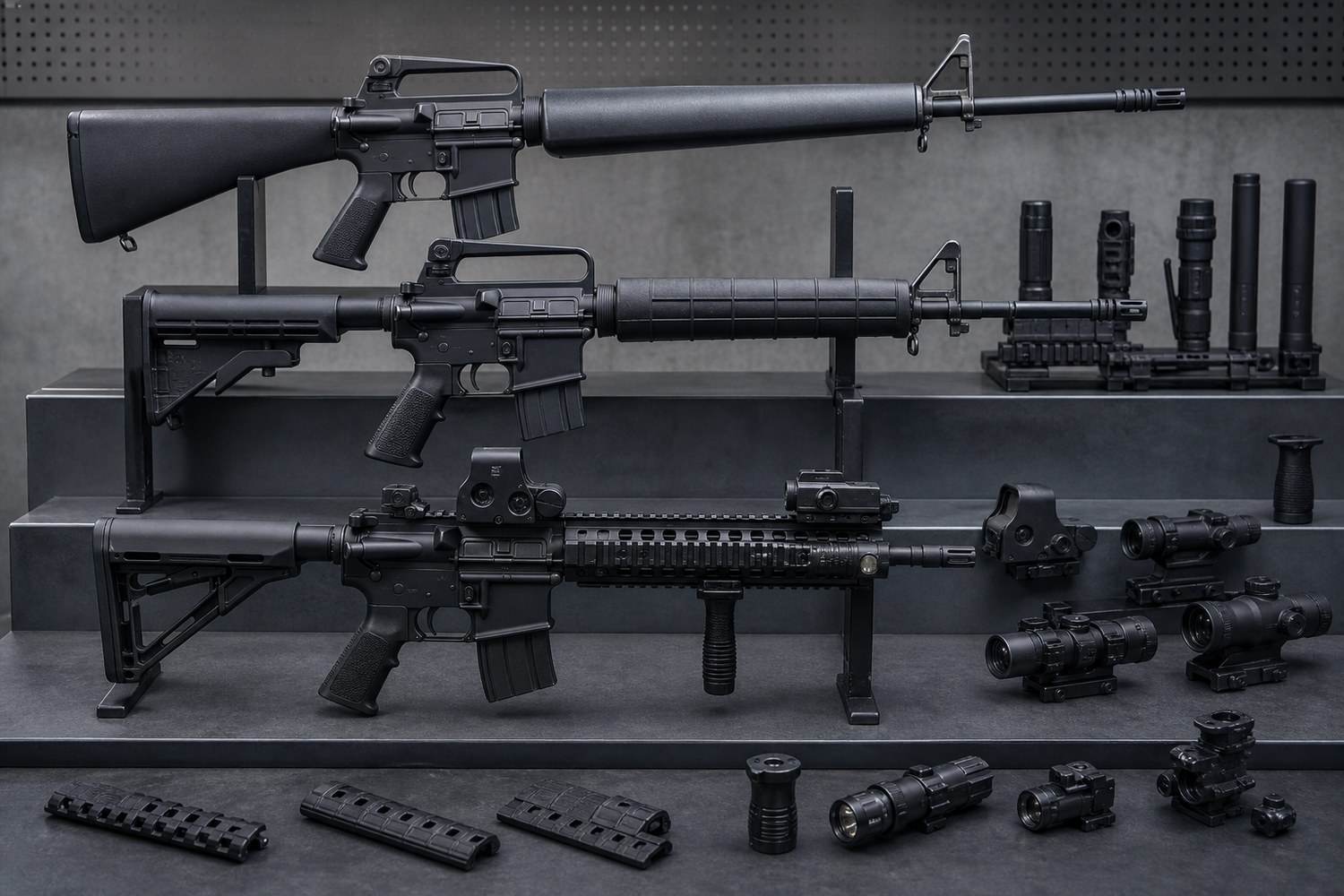 M16からM4へ続くAR系小銃の進化イメージ