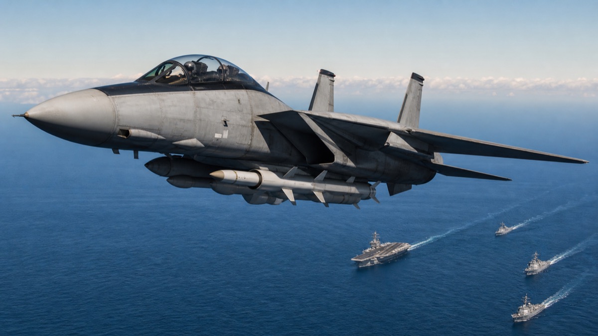AIM-54フェニックスを装備したF-14の艦隊防空イメージ